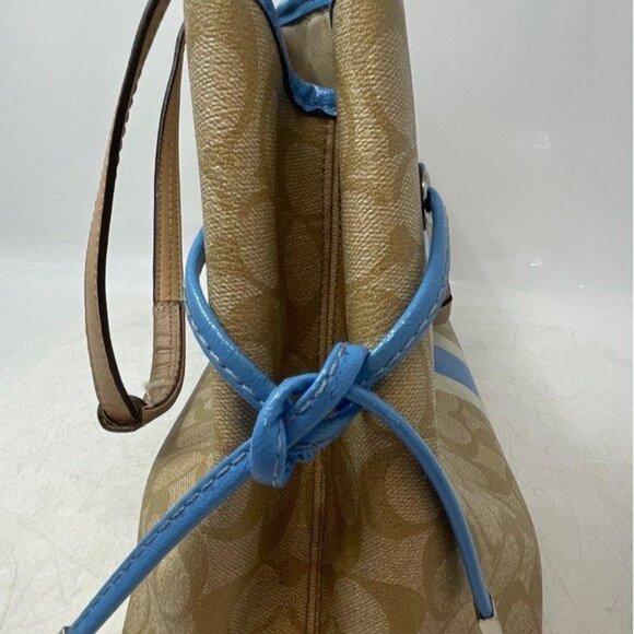 Coach Leather Signature Blue Stripe Carryall Tote Bag - Picture 4 of 8